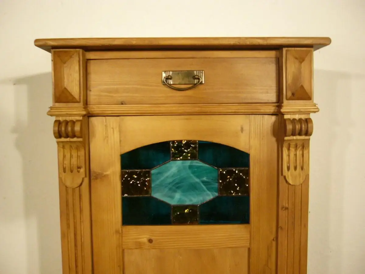 Vertiko Gründerzeit super schmal Weichholz mit Bleiglas um 1900 Jhd. 0