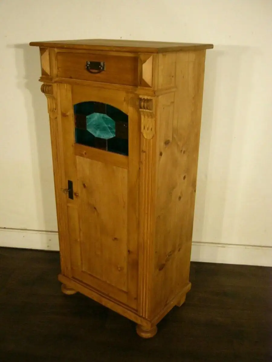 Vertiko Gründerzeit super schmal Weichholz mit Bleiglas um 1900 Jhd. 10