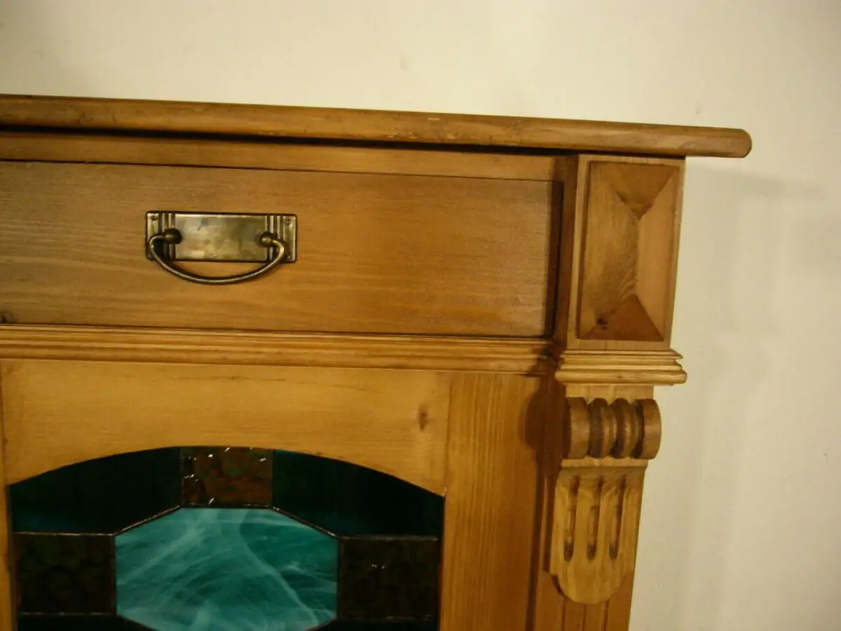 Vertiko Gründerzeit super schmal Weichholz mit Bleiglas um 1900 Jhd. 2