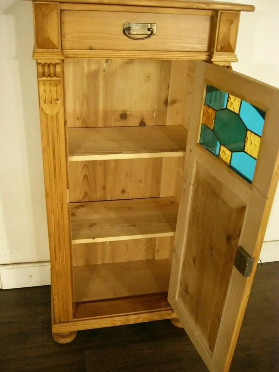 Vertiko Gründerzeit super schmal Weichholz mit Bleiglas um 1900 Jhd. 8