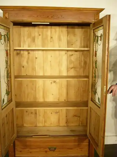 Schrank Vitrine Bleiverglasung Jugendstil Weichholz antik um 1900 Jhd.