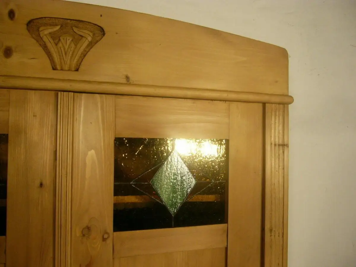 Jugendstil Schrank Weichholz antik Bleiglas um 1900 Jhd. 1