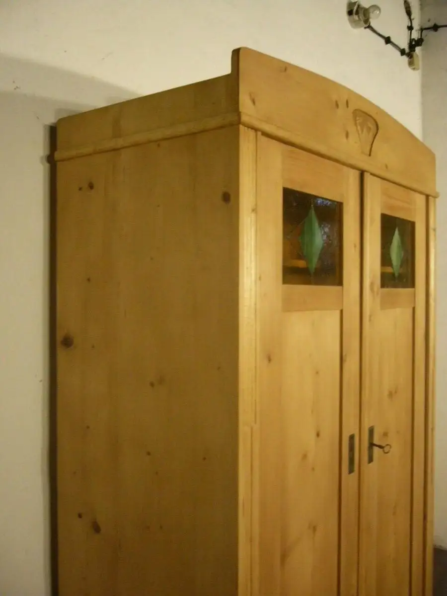 Jugendstil Schrank Weichholz antik Bleiglas um 1900 Jhd. 6