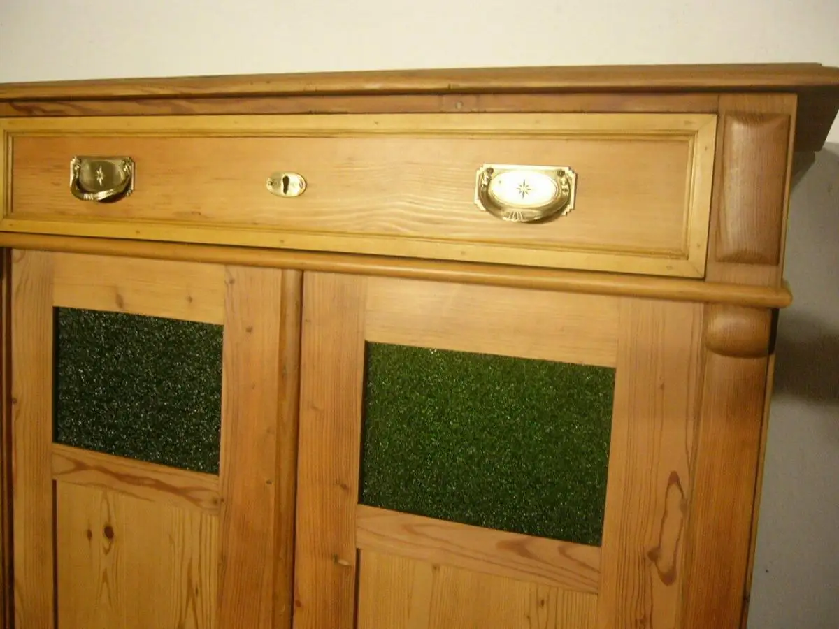 Vertiko Jugendstil Weichholz groß mit Glas antik Schrank um 1900 Jhd. 1
