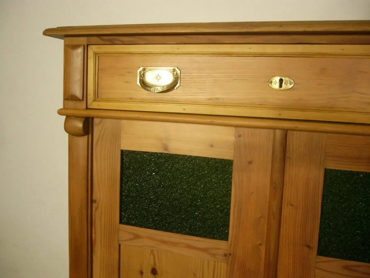Vertiko Jugendstil Weichholz groß mit Glas antik Schrank um 1900 Jhd. 2