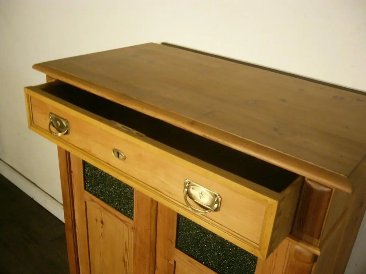Vertiko Jugendstil Weichholz groß mit Glas antik Schrank um 1900 Jhd. 7