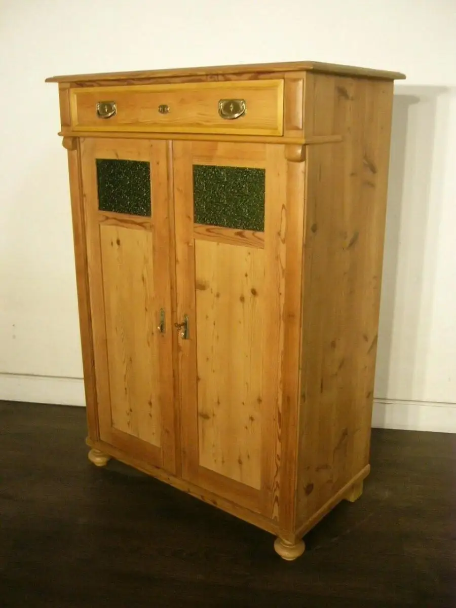 Vertiko Jugendstil Weichholz groß mit Glas antik Schrank um 1900 Jhd. 9