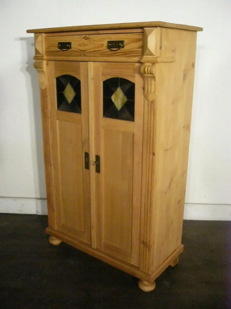 Vertiko antik Weichholz Gründerzeit Bleiglas um 1900 Jhd. 10