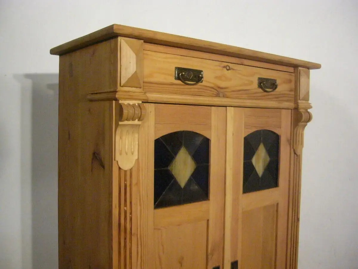Vertiko antik Weichholz Gründerzeit Bleiglas um 1900 Jhd. 11