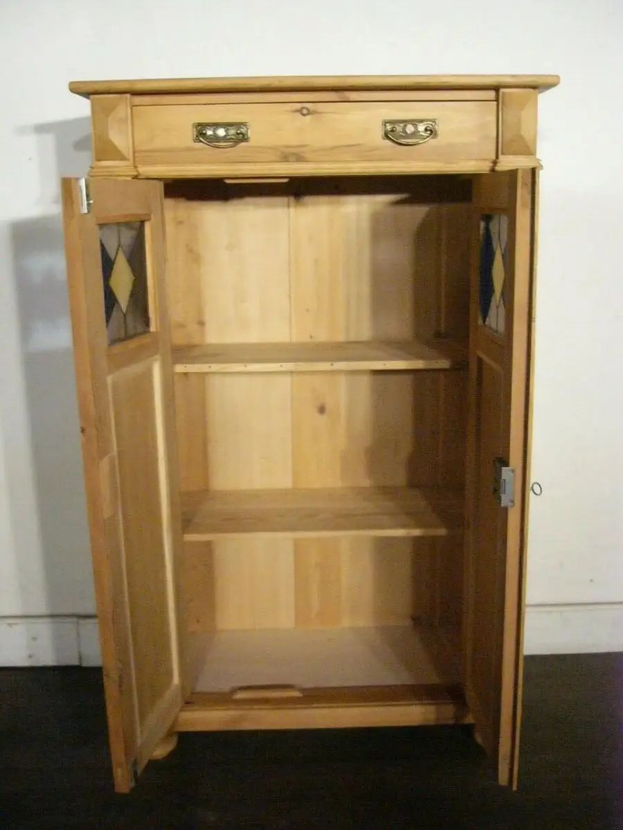 Vertiko antik Weichholz Gründerzeit Bleiglas um 1900 Jhd. 9