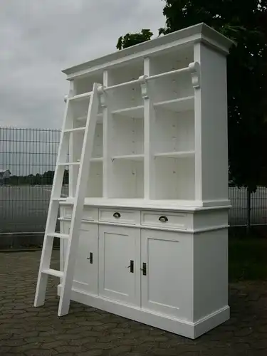 Bibliothek Bücherschrank Bücherwand Shabby Look Landhaus weiß