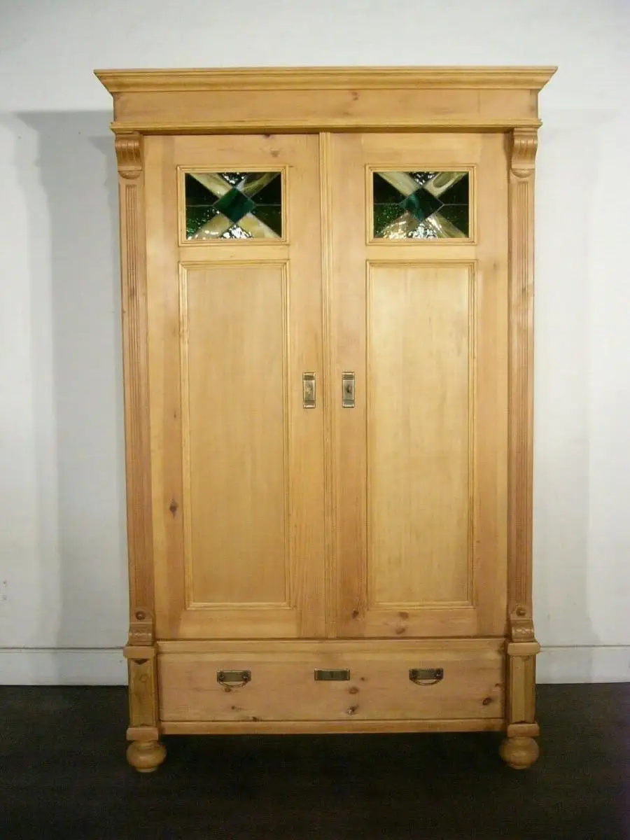 Schrank antik Gründerzeit Weichholz Bleiglas zerlegbar um 1900 Jhd. 0