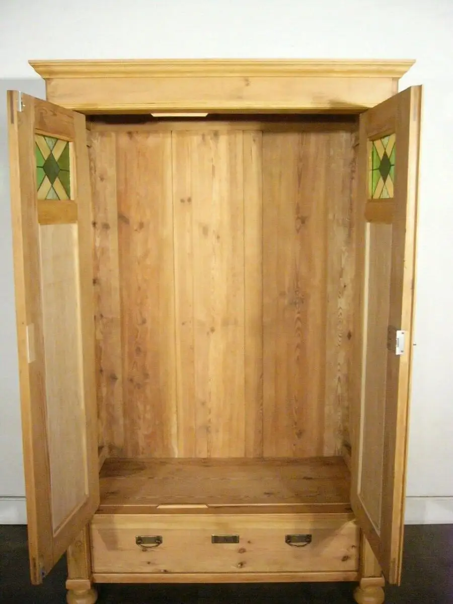 Schrank antik Gründerzeit Weichholz Bleiglas zerlegbar um 1900 Jhd. 8