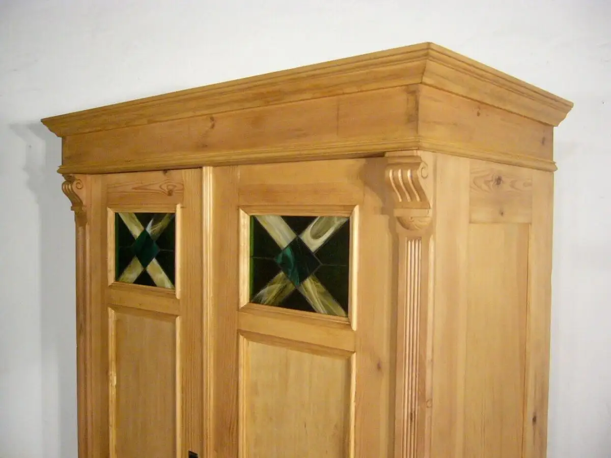 Schrank antik Gründerzeit Weichholz Bleiglas zerlegbar um 1900 Jhd. 9