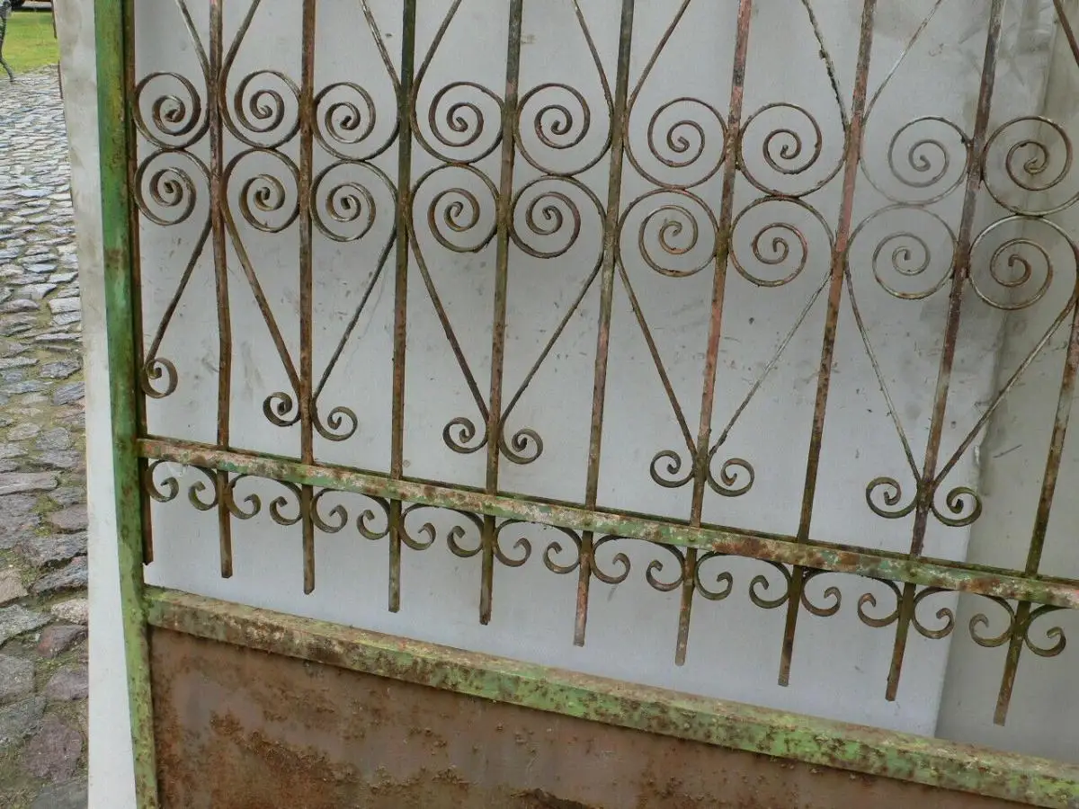 Tor Schmiedeeisen Jugendstil Einfahrt mit Seiten Tor antik um 1900 Jhd. 8