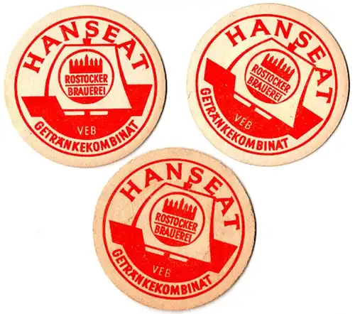  3 verschiedene original DDR Bierdeckel der Hanseat Brauerei mit Motiven aus Rostock
