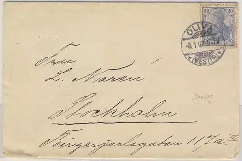 Danzig - Olivia 1907 20 Pfg. Germania  Brief n. SCHWEDEN
