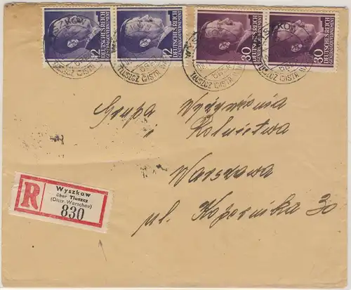 Bes. Polen -  Wyszkow ü. Tluszcz  Poststelle I Einschreibebrief n. Warschau 1943