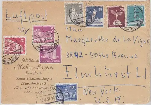 Berlin - Luftpostbrief (5.Gew.St. bis 25g) n. USA Charlottenburg 1957 Frankatur!