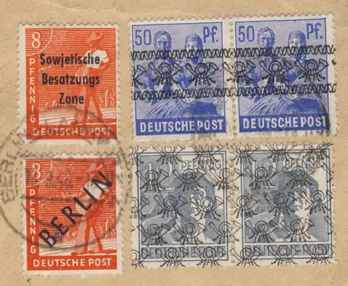 Berlin - Mischfrankatur Berlin/SBZ/Bizone EBf.-Vds. 3. Gew.st. Berlin-Lankwitz