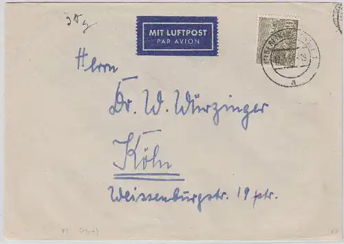 Berlin - 50 Pfg. Bauten I Luftpostbrief 2.Gewichtsstufe Halensee - Köln 1954