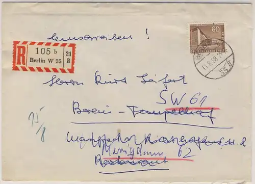 Berlin - 60 Pfg. Stadtbilder II Ortsbrief Einschreiben Berlin W35 1958