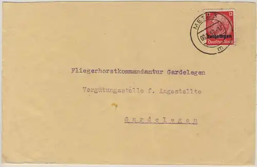 Besetzung Lothringen - 12 Pfg. Hindenburg/Überdruck Brief Metz Gardelegen 1942