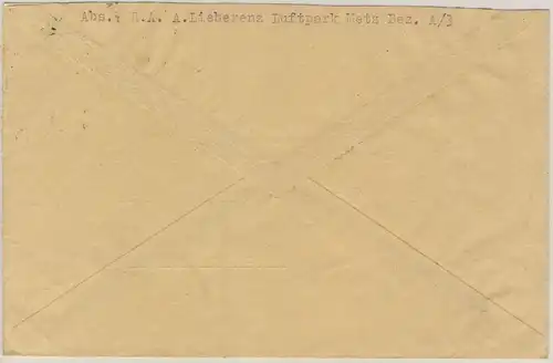 Besetzung Lothringen - 12 Pfg. Hindenburg/Überdruck Brief Metz Gardelegen 1942