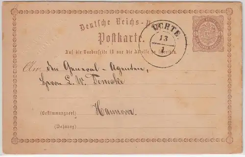 DR - Uchte (1875), nachv. hann. K2 a. 1/2 Gr. Brustschild GA-Karte (Prägung !)