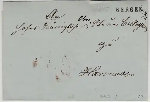 Hannover - Bergen 13/4 (1845 ?), L1 a. Briefhülle n. Hannover, ohne Inhalt