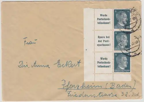 DR - AH Zusammendrucke, Brief Passau - Pforzheim 1942
