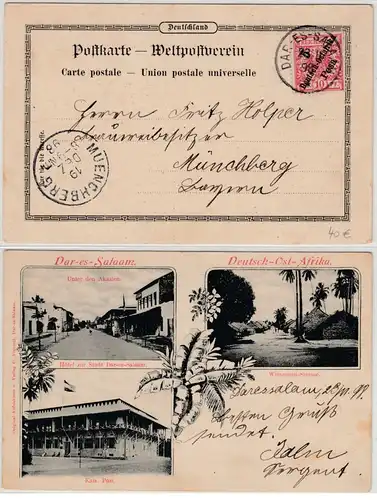 Deutsch-Ostafrika - 5 Pesa a.10 Pfg. Krone/Adler GA-Karte Dar-Es-Salam 1898 AK !