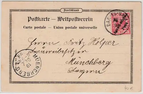 Deutsch-Ostafrika - 5 Pesa a.10 Pfg. Krone/Adler GA-Karte Dar-Es-Salam 1898 AK !