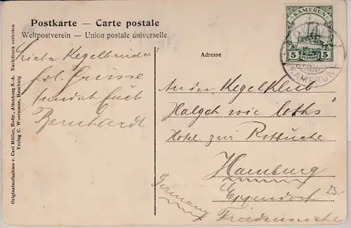 Kamerun - Woermannfaktorei u. Kamerunfluss, sw-AK gelaufen Duala 1909