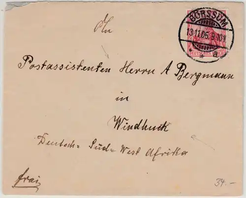 Deutsch-Südwestafrika - Börssum - Windhuk 1906, Incoming-Beleg ohne Inhalt