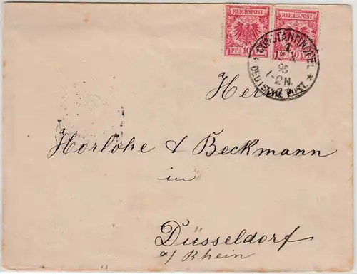 DP Türkei - 2x10 Pfg. Krone/Adler Mitläufer Brief Constantinopel 1895 n.