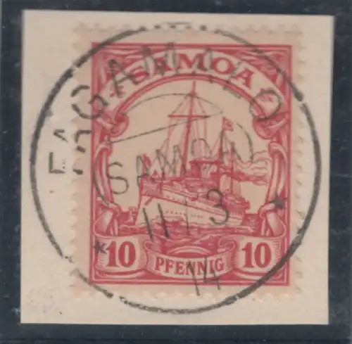 Samoa - 10 Pfg. Schiffszeichnung Luxus-Briefstück Fagamalo 1914