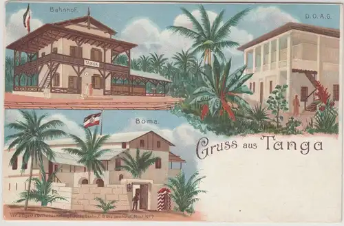 Deutsch-Ostafrika - Gruss aus Tanga, farb. Mehrbild-Litho ungelaufen ca. 1900