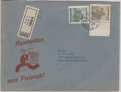 Böhmen & Mähren - 3 K. Randstück Plattensternchen u.a. Einschreiben Prag 6 1941