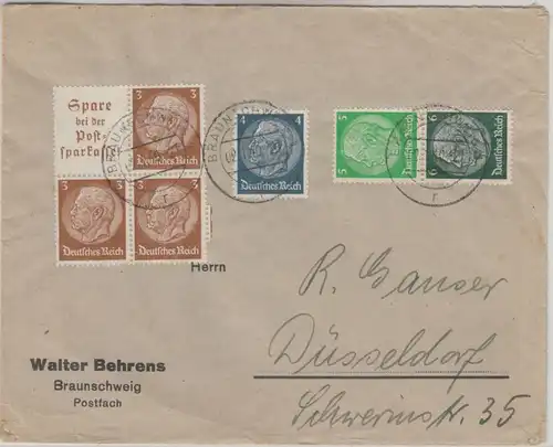 DR - Hindenburg Zusammendrucke Brief Braunschweig - Düsseldorf 1940