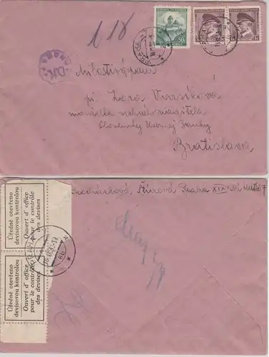 Böhmen & Mähren - Devisenzensur Prag Brief id. SLOWAKEI Prag Bratislava 18.11.39