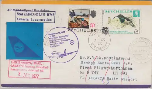 Seychelles - 1,25 R. Vögel u.a. LH 1st-flight Sydney FFM Zuleitung Etappe 1976