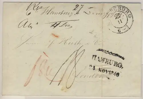 Preussen/Hamburg/England - Portobrief n. London 1840 - Durchgangsstpl. Hamburg