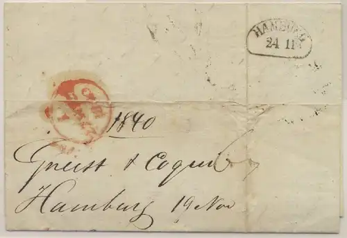 Preussen/Hamburg/England - Portobrief n. London 1840 - Durchgangsstpl. Hamburg