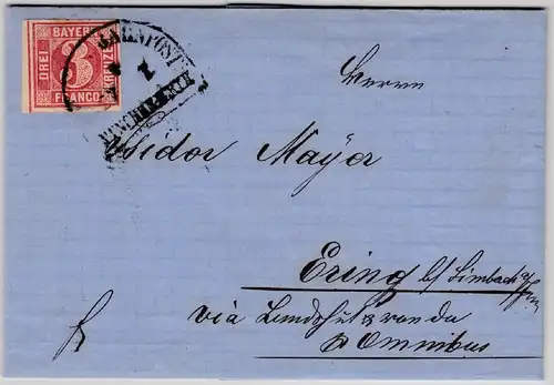 Bayern - K.Bayer.Bahnpost München - Furth (Ostbahn), HKS a. Brief München 1867