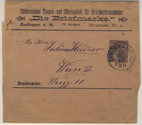 Württemberg - 3 Pfg Privat-GA-Streifband "Die Briefmarke" Esslingen Bahnhof 1898