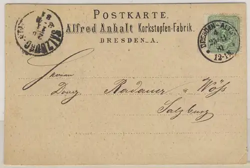 DR - 3 Pfg. Werbedrucksache n. ÖSTERREICH Karte Dresden-Altst. 4 - Salzburg 1881