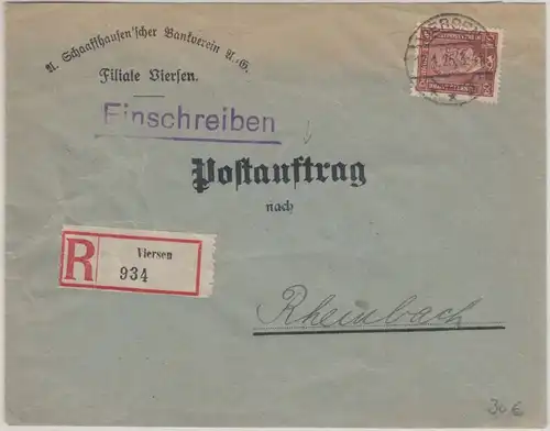 DR - 60 Pfg. Stephan Postauftrag Einschreibebrief Viersen - Rheinbach 1925