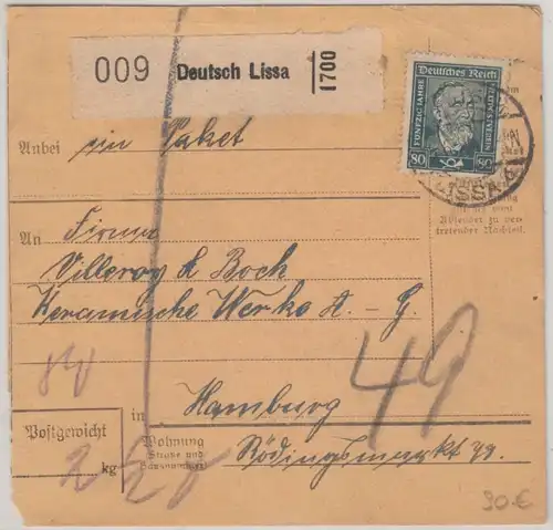 DR - 80 Pfg. Stephan Paketkarte Deutsch Lissa - Hamburg 1924
