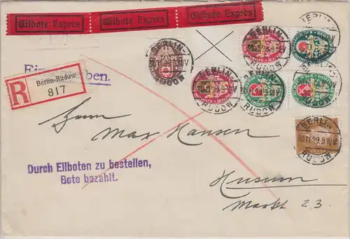 DR - Nothilfe Wappen Zusammendrucke u.a. Einschreiben Eilbrief Berlin-Rudow 1929